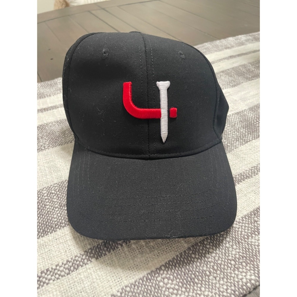 Short Par 4 Golf Hat OSFM Black Embroidered Stretch Fit Baseball Cap